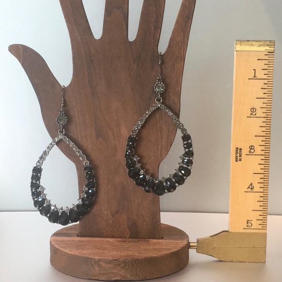 Bold black/clear rhinestone hoops 3.5” x 2” size. Silver tone metal.✨✨✨ - Picture 7 of 8